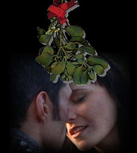 Xena and Ares under mistletoe